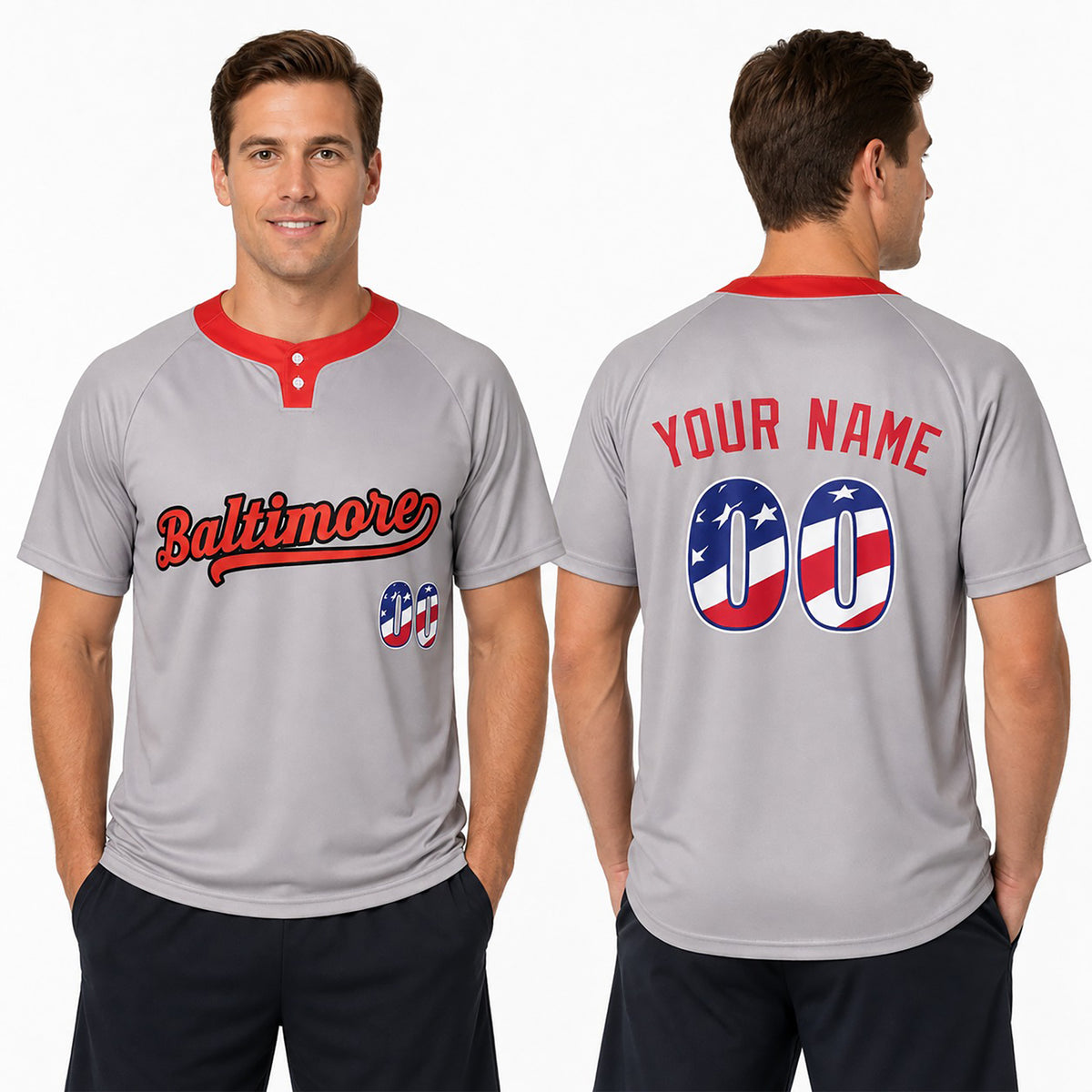 Custom Baltimore Two-Button Baseball Jersey – USA 250th Fourth of July Style, Personalized Name & Number for Men, Women & Youth-1