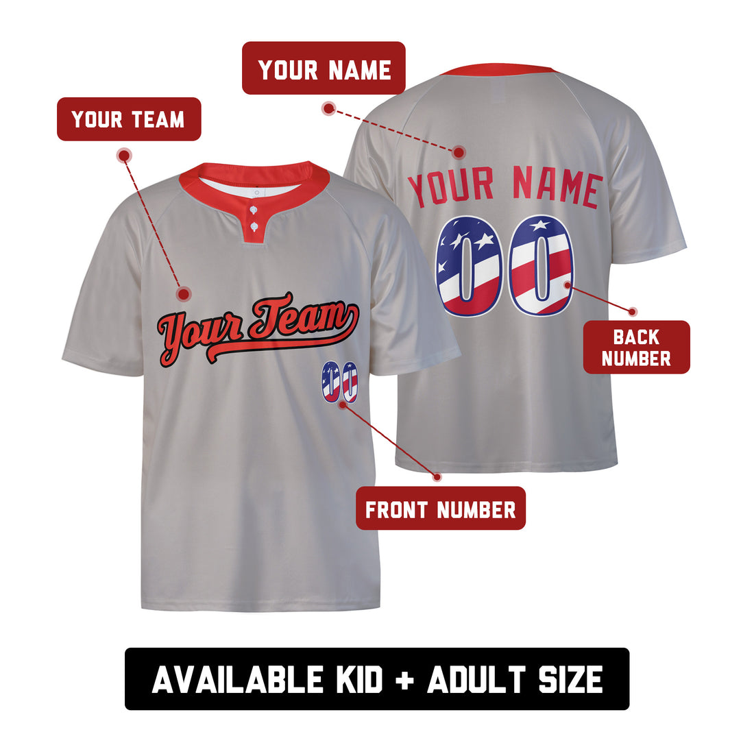 Custom Baltimore Two-Button Baseball Jersey – USA 250th Fourth of July Style, Personalized Name & Number for Men, Women & Youth-1