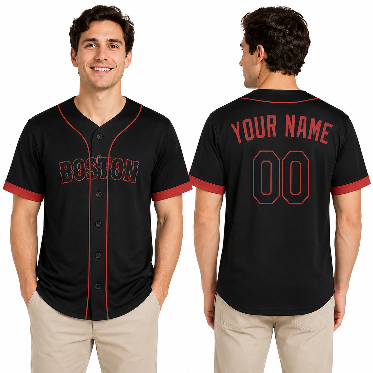 Custom Boston Baseball Jersey – Black Pop Fashion Style, Personalized Name & Number for Kids & Adults-1