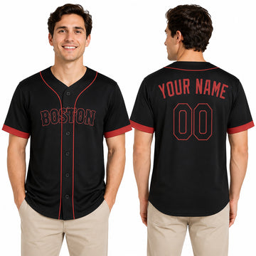 Custom Boston Baseball Jersey – Black Pop Fashion Style, Personalized Name & Number for Kids & Adults-1