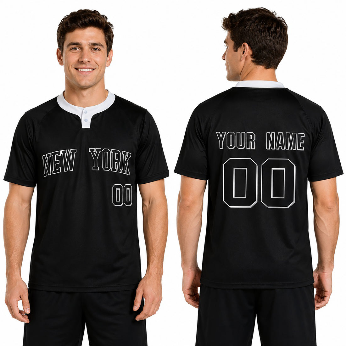 Custom Bronx Two-Button Baseball Jersey – Blackout Outline Style, Personalized Name & Number for Men, Women & Youth-1