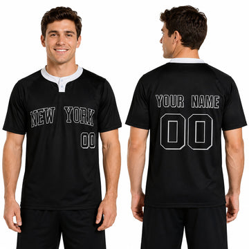 Custom Bronx Two-Button Baseball Jersey – Blackout Outline Style, Personalized Name & Number for Men, Women & Youth-1