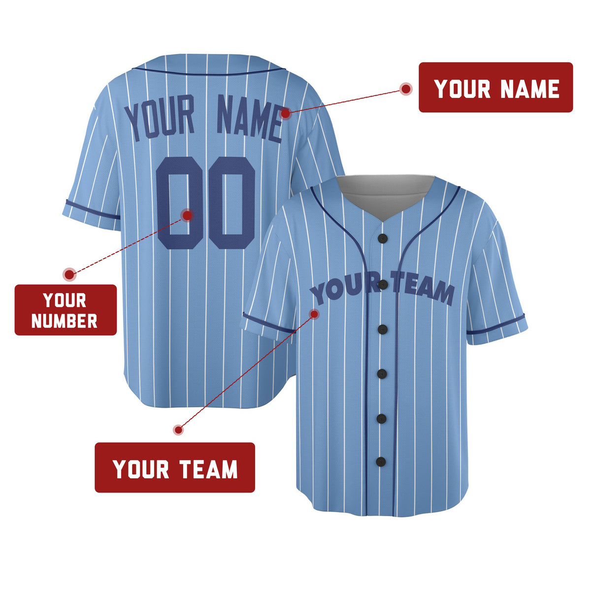 Custom Chicago Baseball Jersey – Light Blue Heritage Style, Personalized Name & Number for Kids & Adults-2