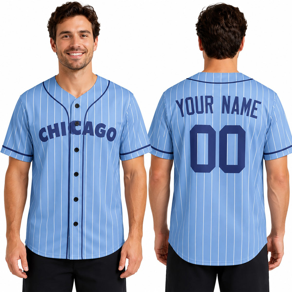 Custom Chicago Baseball Jersey – Light Blue Heritage Style, Personalized Name & Number for Kids & Adults-1