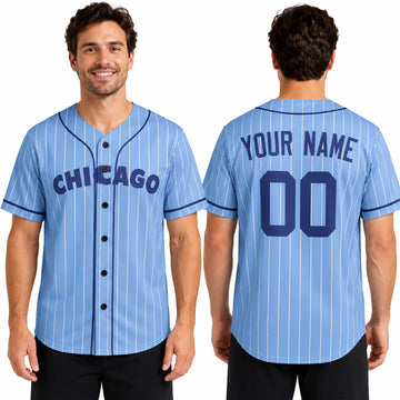Custom Chicago Baseball Jersey – Light Blue Heritage Style, Personalized Name & Number for Kids & Adults-1