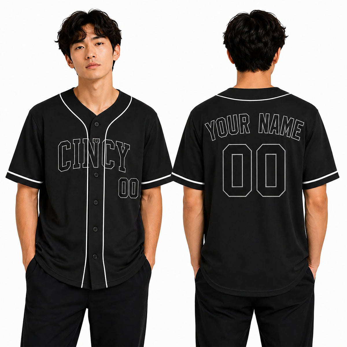 Custom Cincinnati Baseball Jersey – Blackout Outline Style, Personalized Name & Number for Kids & Adults-1