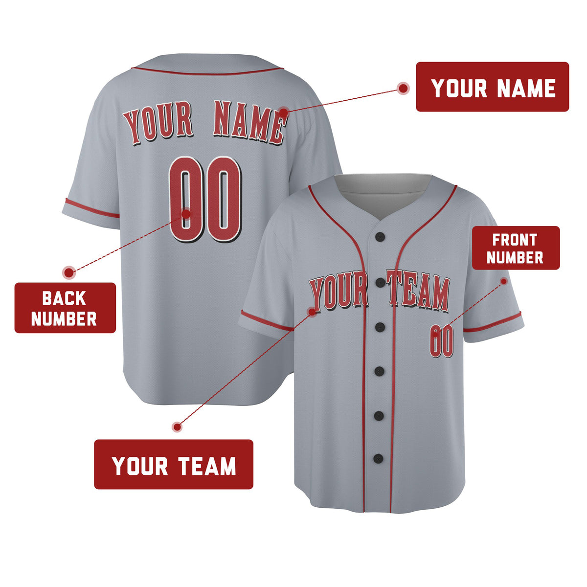 Custom Cincinnati Baseball Jersey – Road Gray Style, Personalized Name & Number for Kids & Adults-2