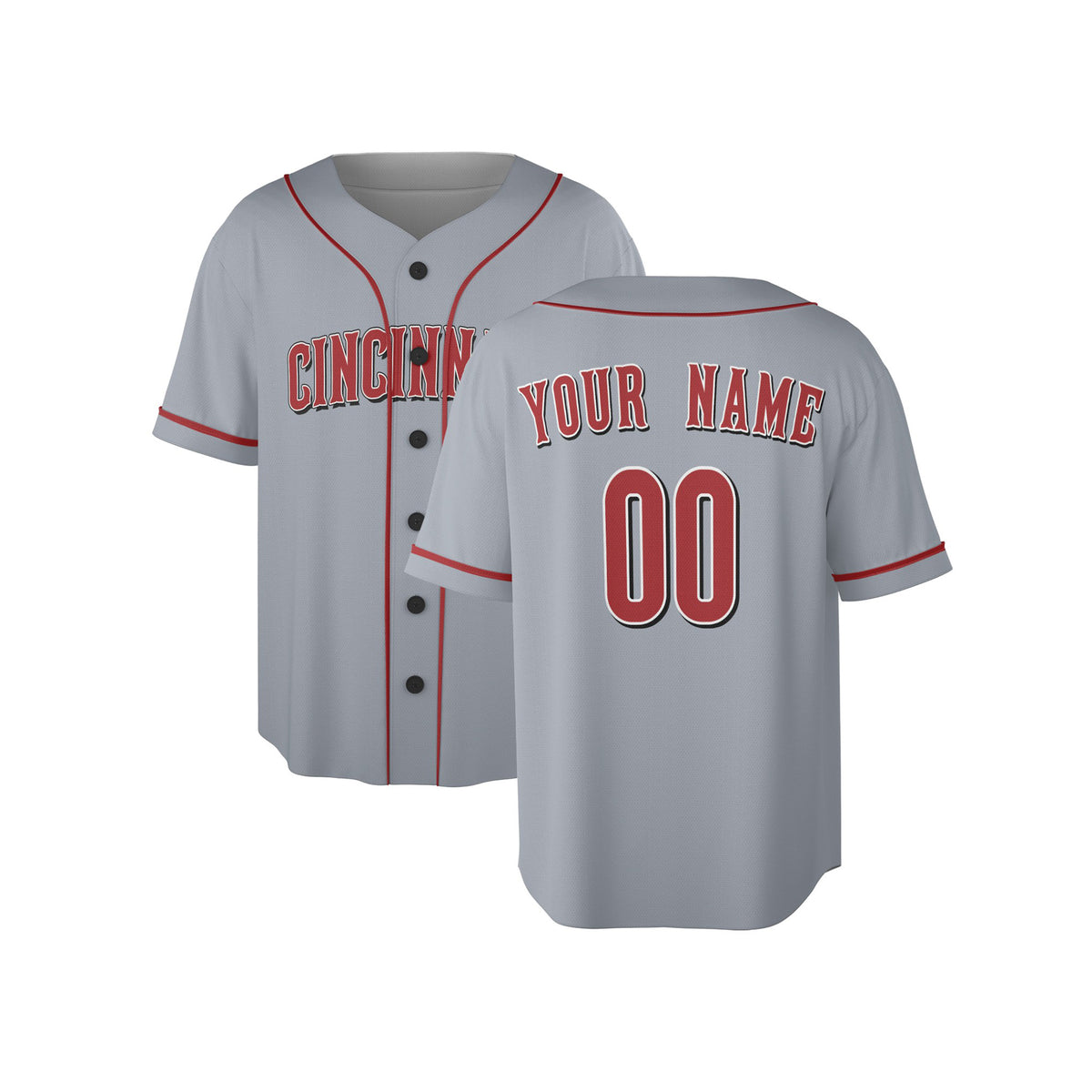 Custom Cincinnati Baseball Jersey – Road Gray Style, Personalized Name & Number for Kids & Adults-4