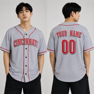 Custom Cincinnati Baseball Jersey – Road Gray Style, Personalized Name & Number for Kids & Adults-1
