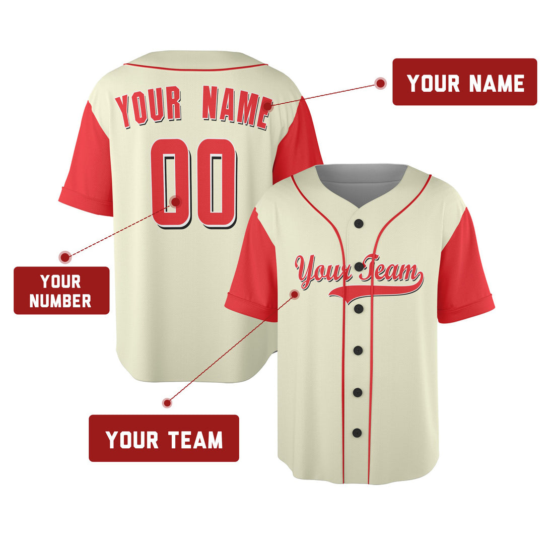 Custom Cincinnati Baseball Jersey – Cream Red Two-Tone Fashion Style, Personalized Name & Number for Kids & Adults-1