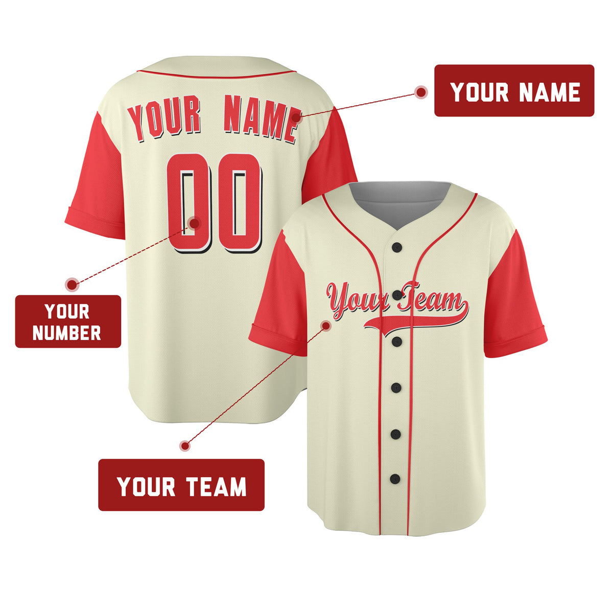Custom Cincinnati Baseball Jersey – Cream Red Two-Tone Fashion Style, Personalized Name & Number for Kids & Adults-2