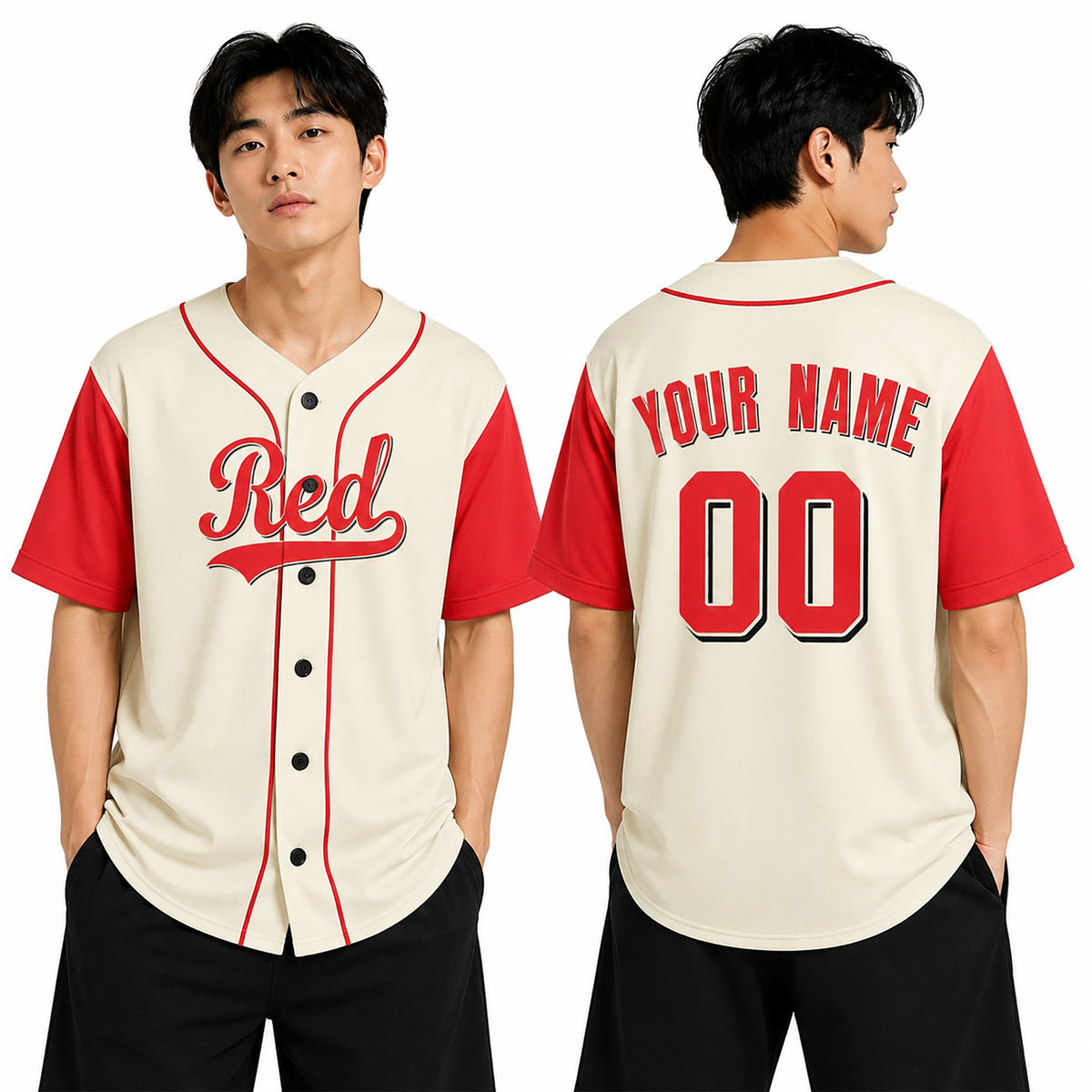 Custom Cincinnati Baseball Jersey – Cream Red Two-Tone Fashion Style, Personalized Name & Number for Kids & Adults-1