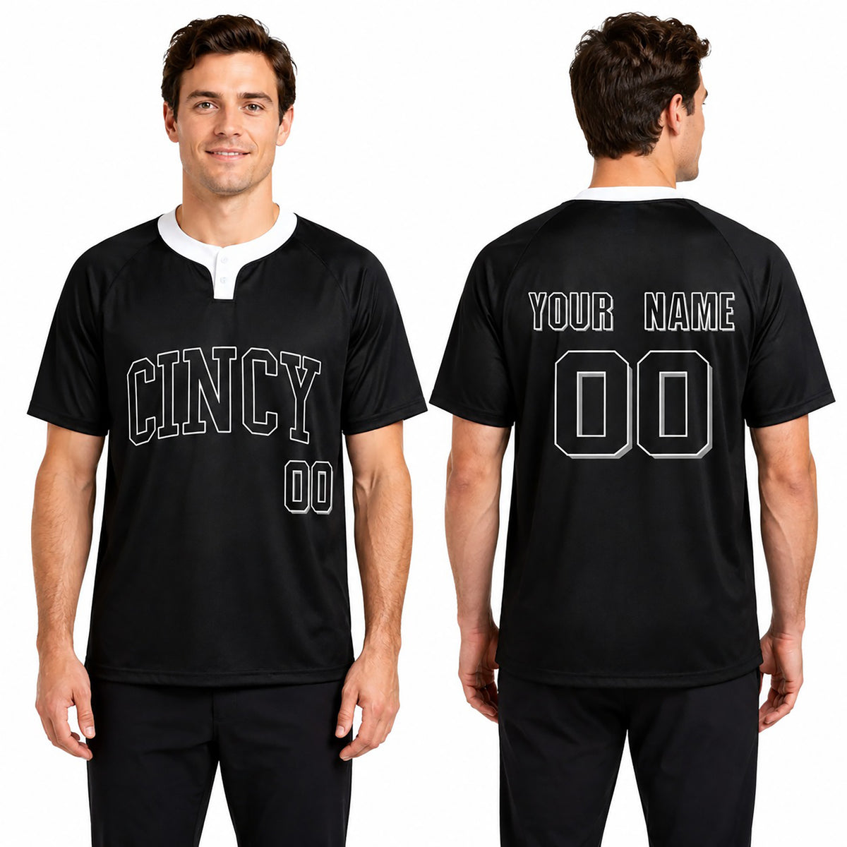Custom Cincinnati Two-Button Baseball Jersey – Blackout Outline Style, Personalized Name & Number for Men, Women & Youth-1