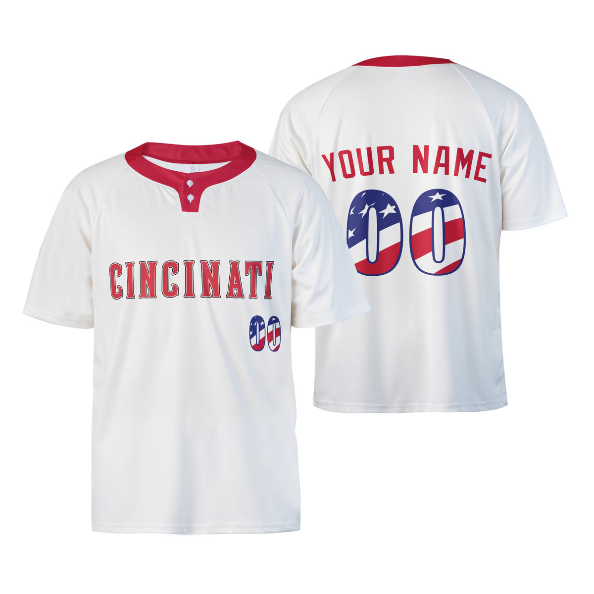 Custom Cincinnati Two-Button Baseball Jersey – USA 250th Fourth of July Style, Personalized Name & Number for Men, Women & Youth-3
