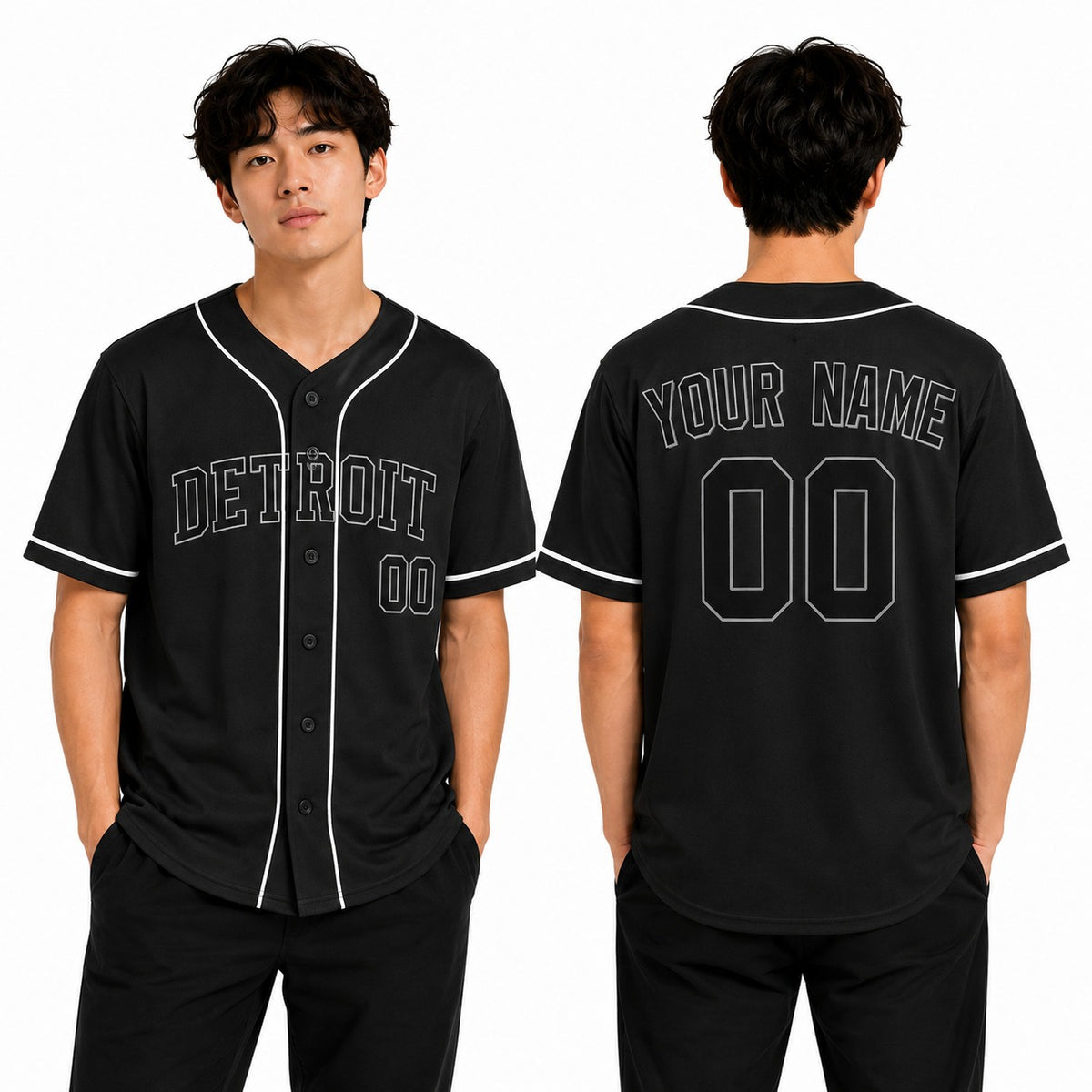Custom Detroit Baseball Jersey – Blackout Outline Style, Personalized Name & Number for Kids & Adults-1