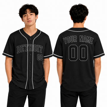 Custom Detroit Baseball Jersey – Blackout Outline Style, Personalized Name & Number for Kids & Adults-1
