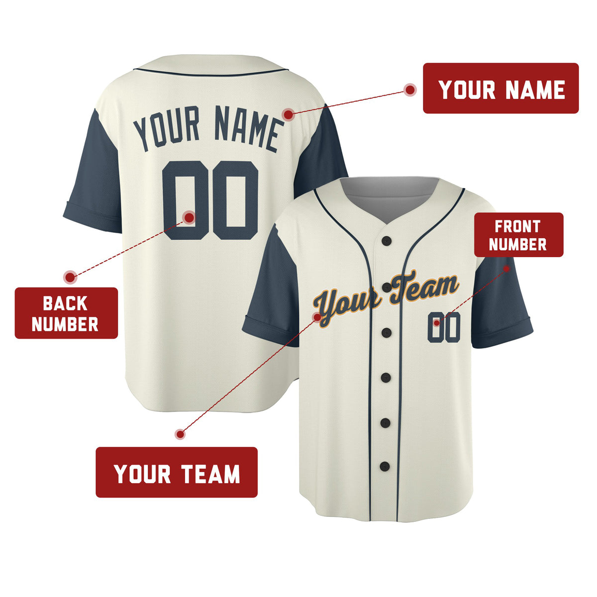 Custom Detroit Baseball Jersey – Cream Navy Two-Tone Fashion Style, Personalized Name & Number for Kids & Adults-2