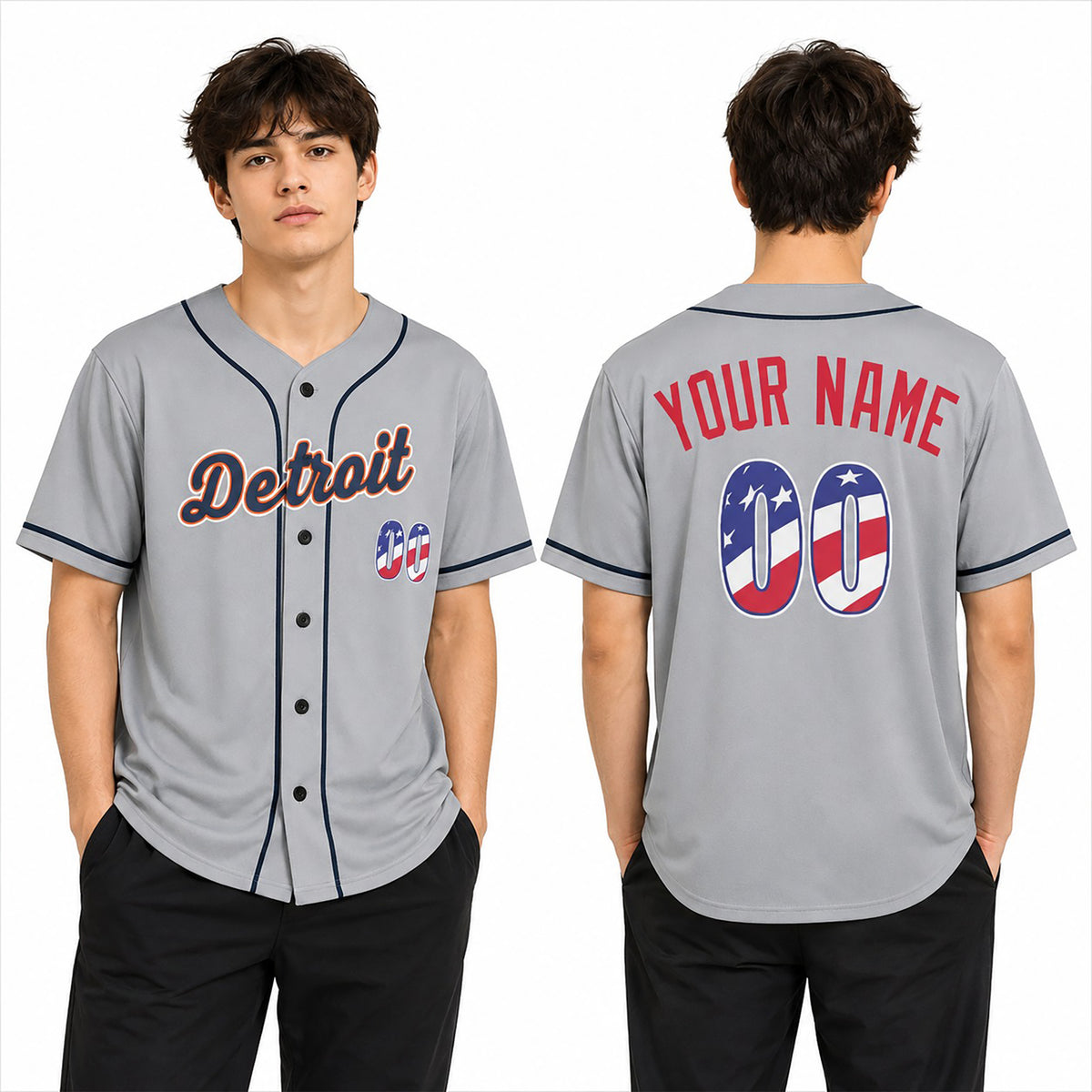 Custom Detroit Baseball Jersey – USA 250th Anniversary Fourth of July Road Style, Personalized Name & Number for Kids & Adults-1
