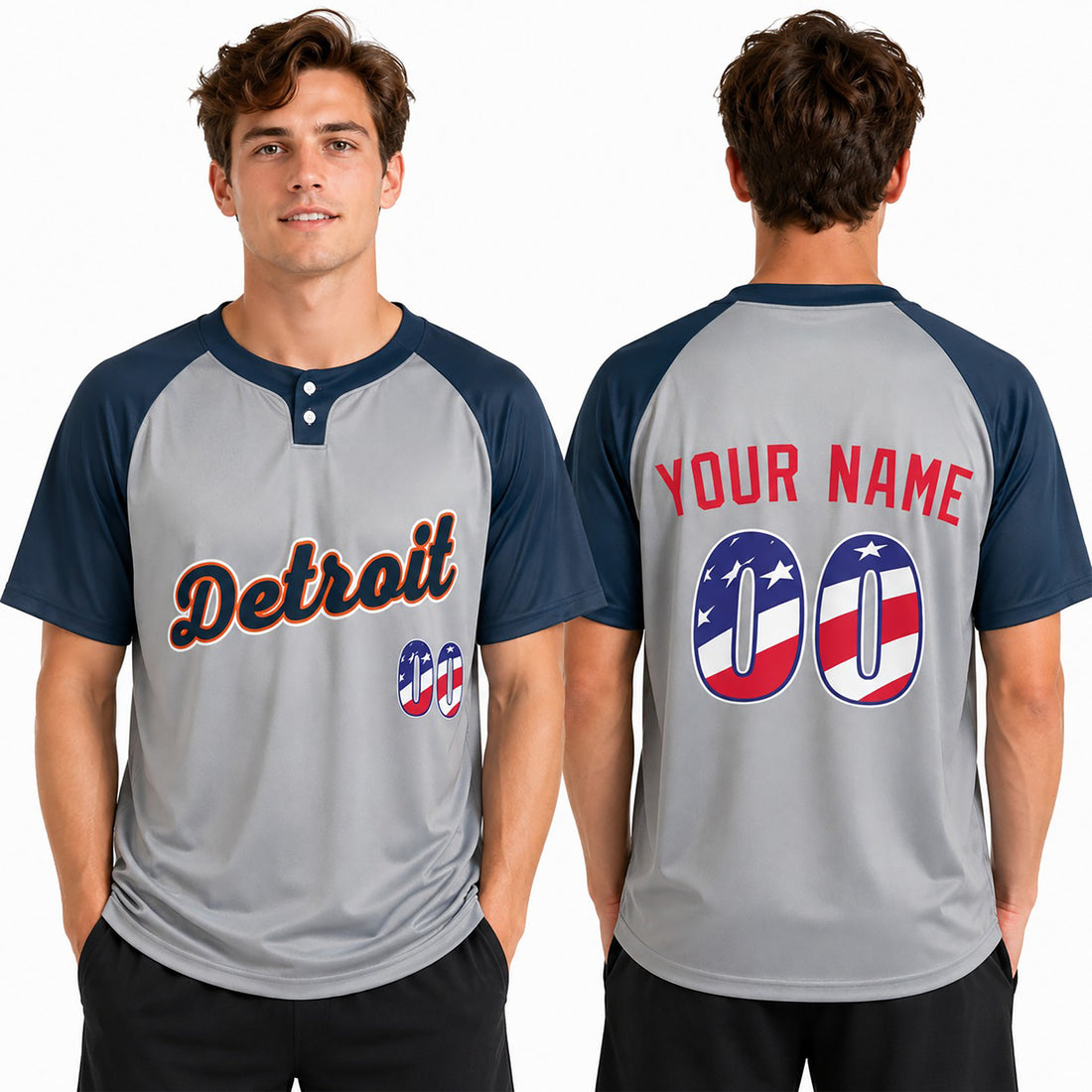 Custom Detroit Two-Button Baseball Jersey – USA 250th Fourth of July Road Style, Personalized Name & Number for Men, Women & Youth-1