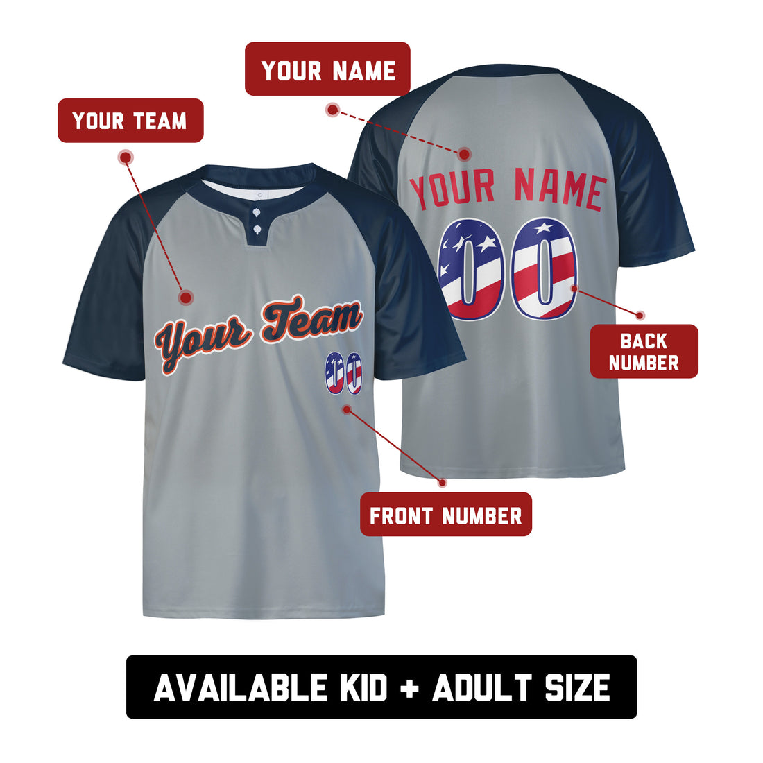Custom Detroit Two-Button Baseball Jersey – USA 250th Fourth of July Road Style, Personalized Name & Number for Men, Women & Youth-1