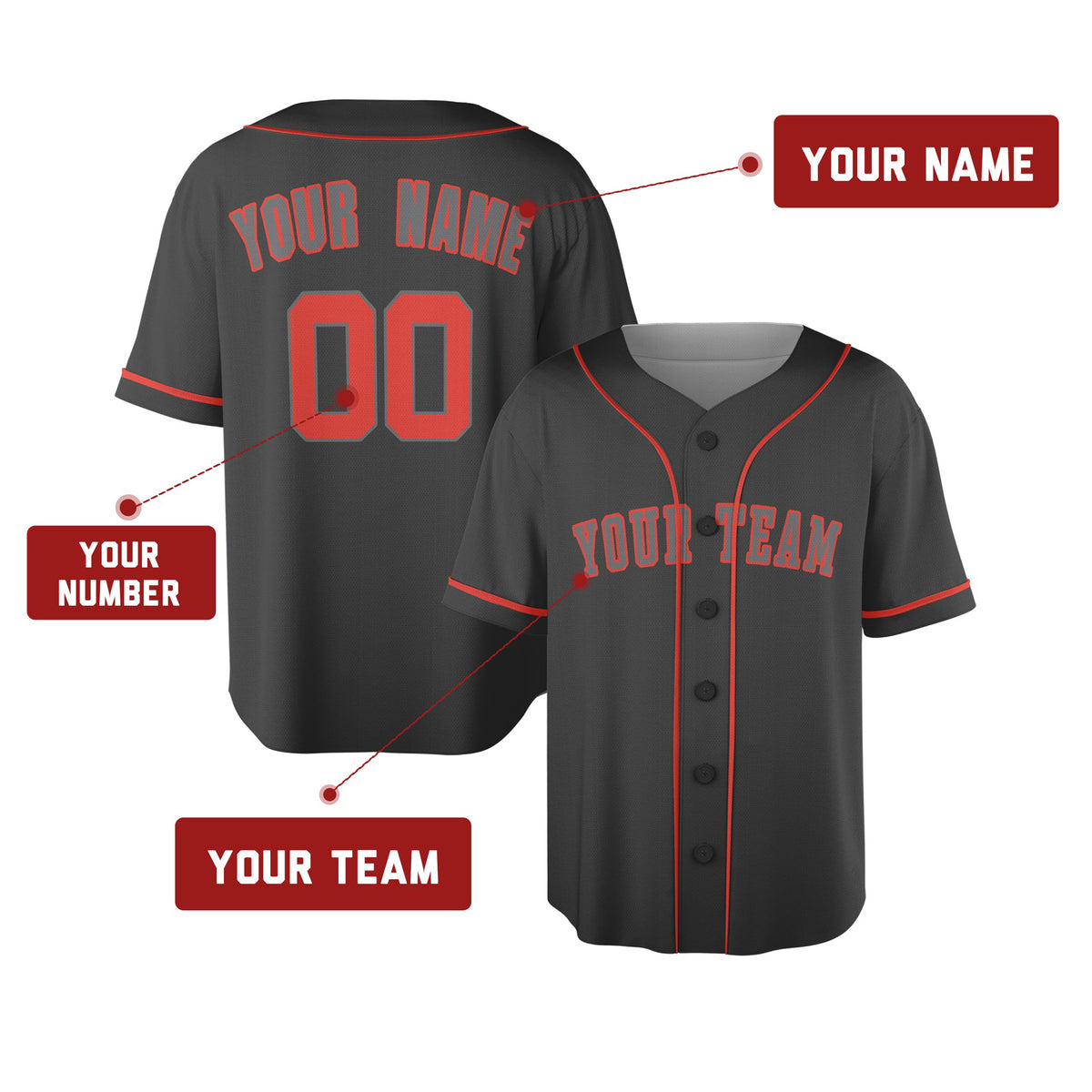 Custom Houston Baseball Jersey – Charcoal Pop Fashion Style, Personalized Name & Number for Kids & Adults-2