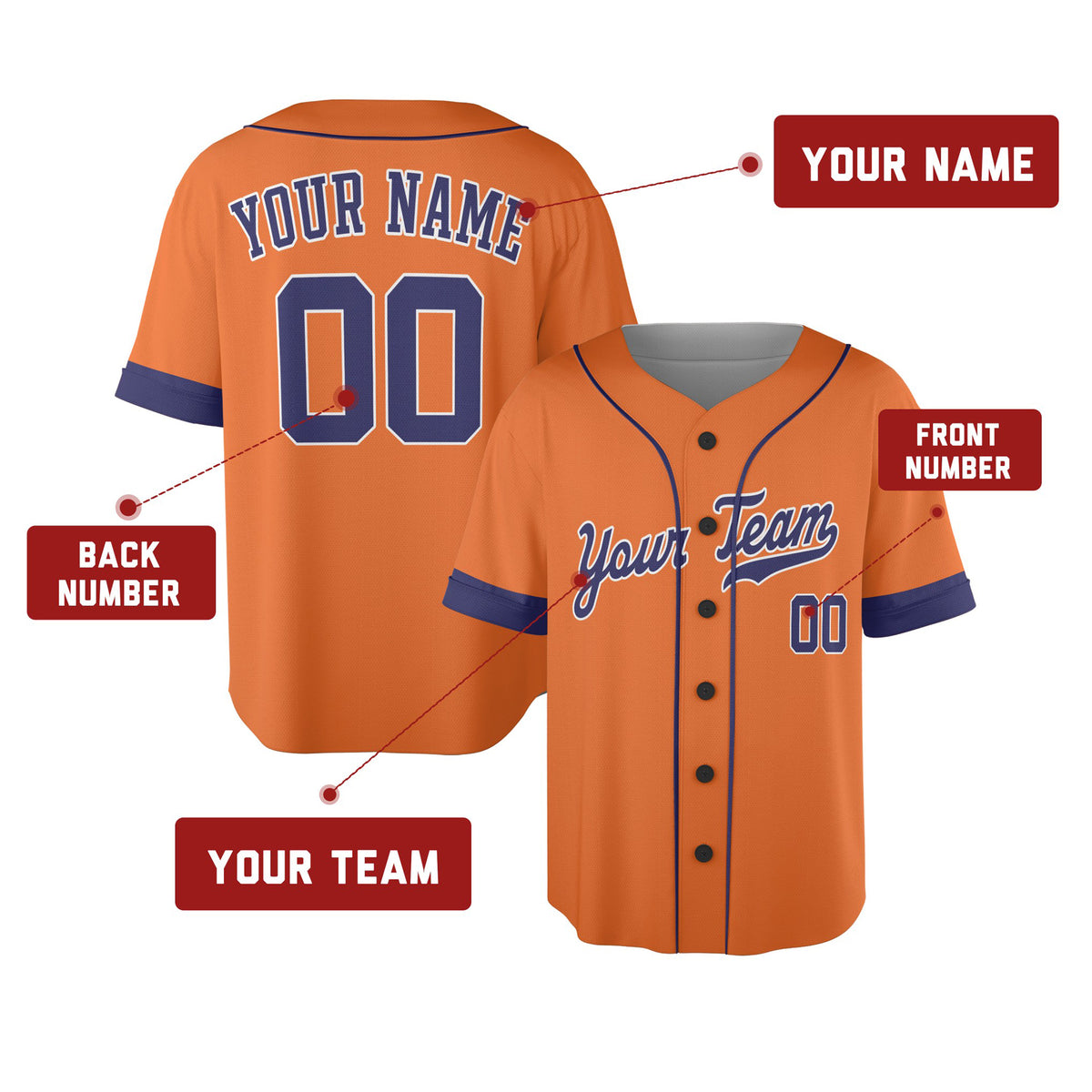 Custom Houston Baseball Jersey – Orange Heritage Style, Personalized Name & Number for Kids & Adults-2