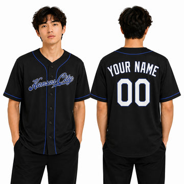 Custom Kansas City Baseball Jersey – Fashion Blackout Style, Personalized Name & Number for Kids & Adults-1