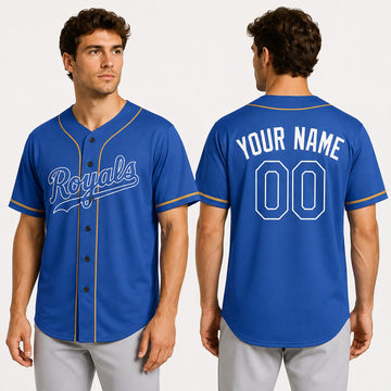 Custom Kansas City Baseball Jersey – Royal Ringer Style, Personalized Name & Number for Kids & Adults-1