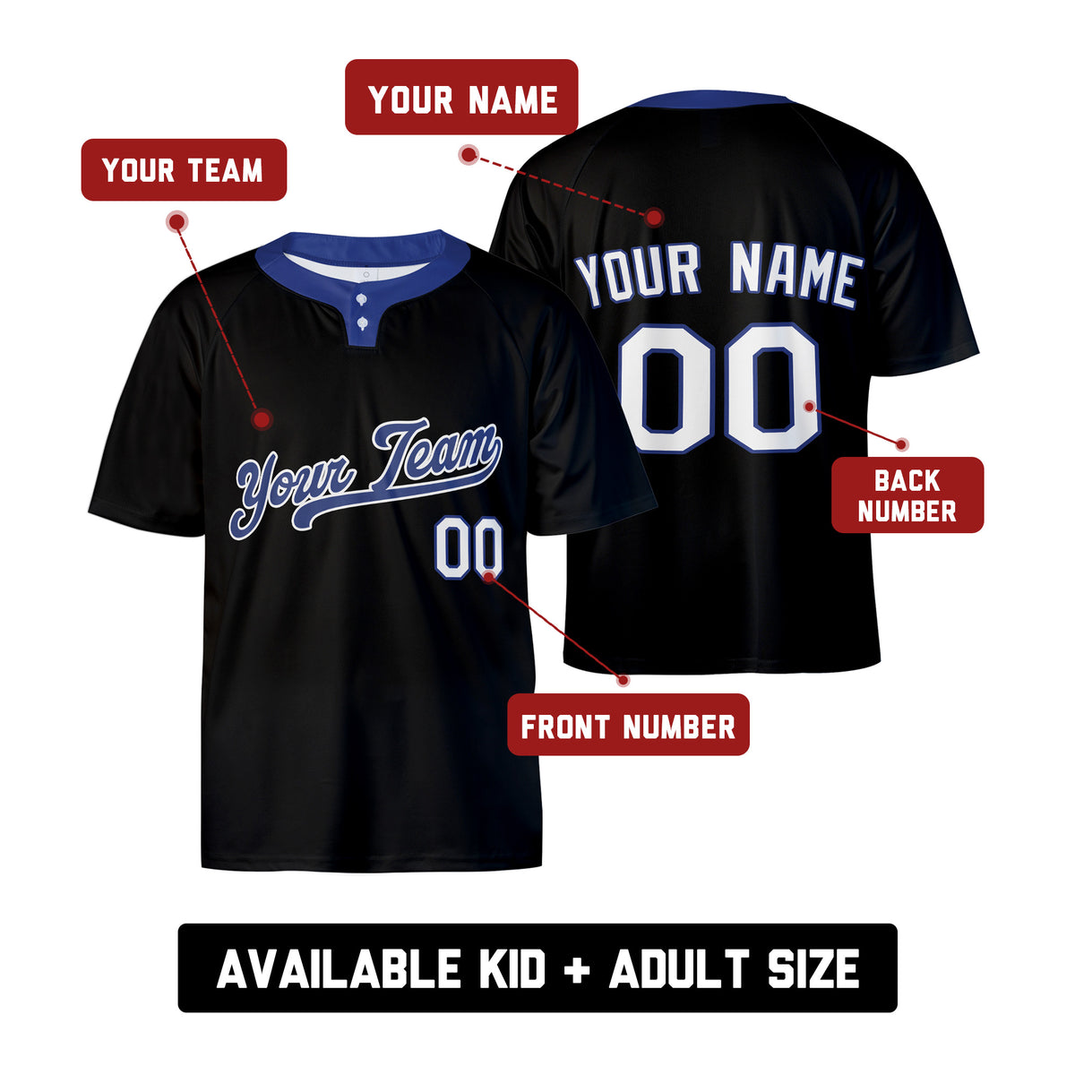 Custom Los Angeles Two-Button Baseball Jersey – Fashion Style, Personalized Name & Number for Men, Women & Youth-2