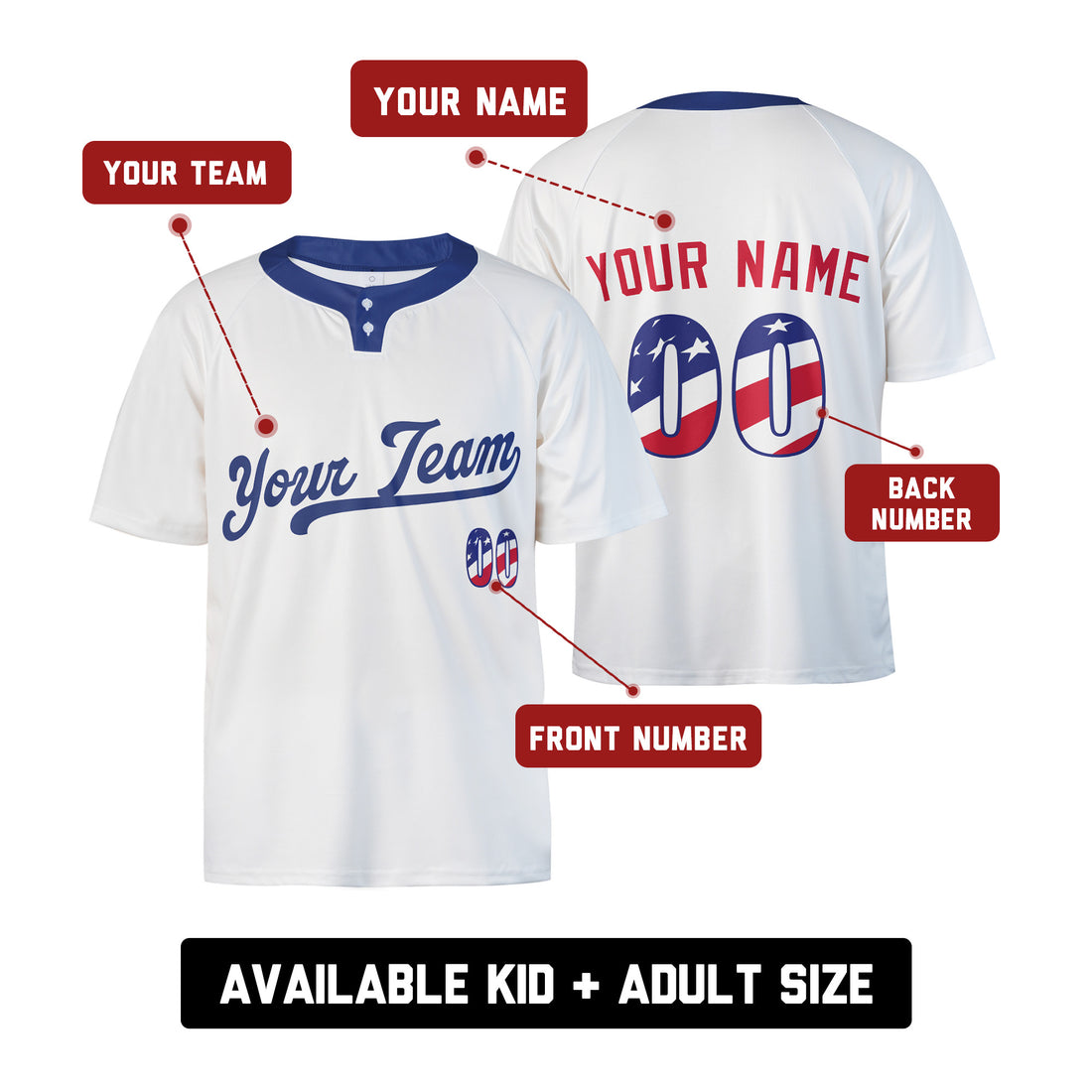 Custom Los Angeles Two-Button Baseball Jersey – USA 250th Fourth of July Style, Personalized Name & Number for Men, Women & Youth-1