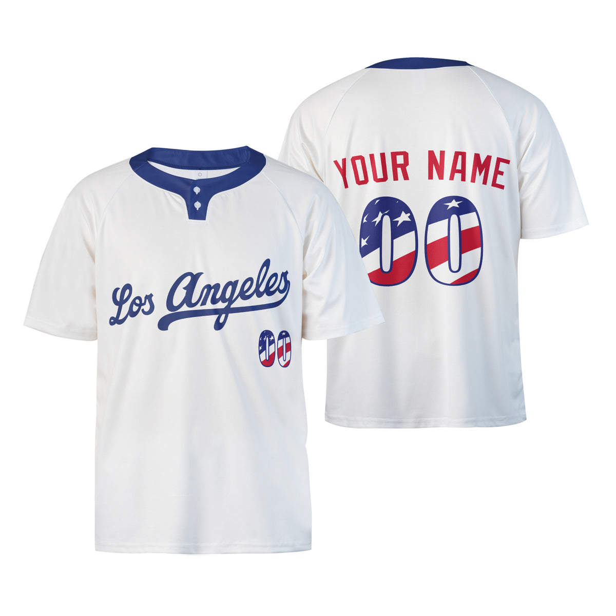 Custom Los Angeles Two-Button Baseball Jersey – USA 250th Fourth of July Style, Personalized Name & Number for Men, Women & Youth-3