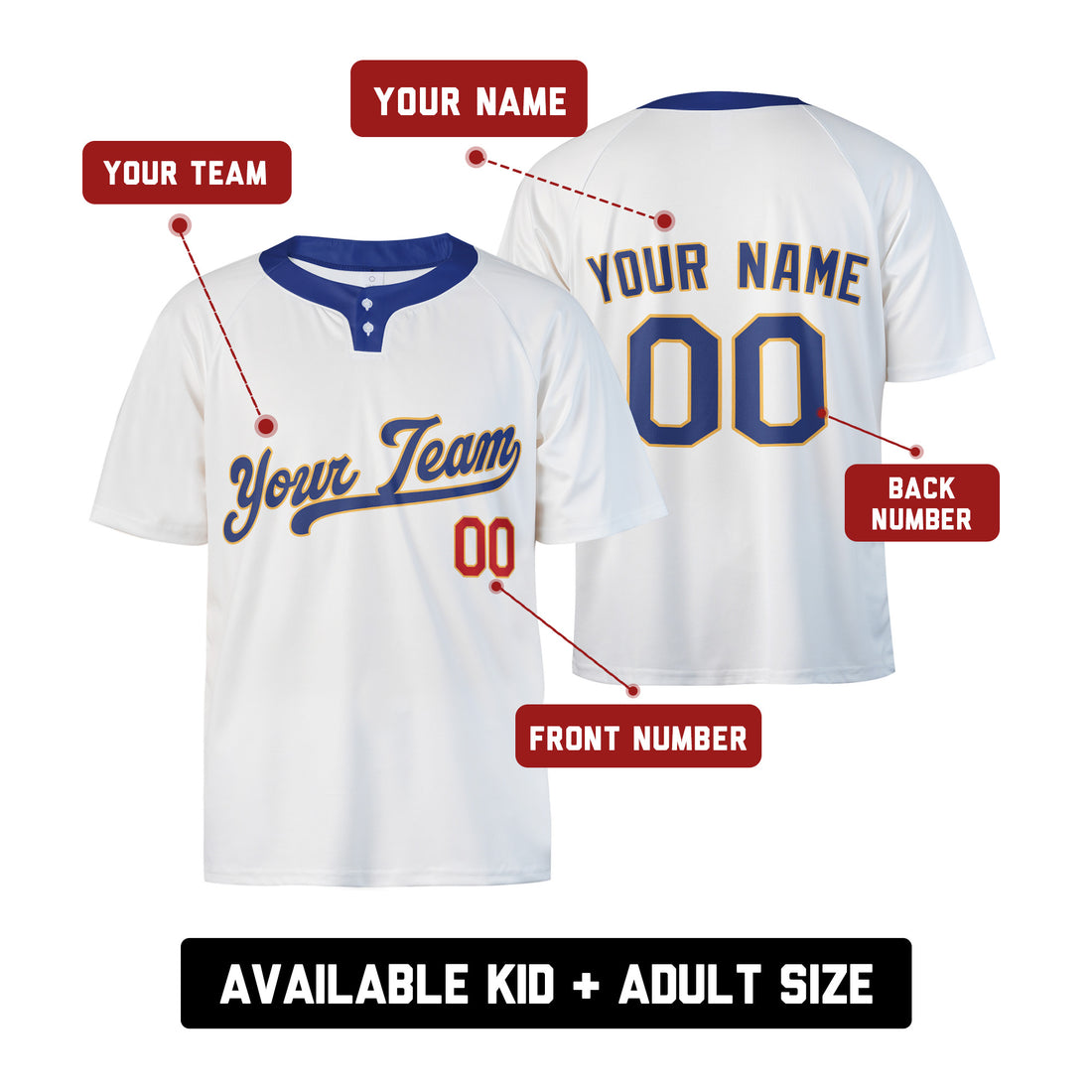 Custom Los Angeles Two-Button Baseball Jersey – White Classic Style, Personalized Name & Number for Men, Women & Youth-1