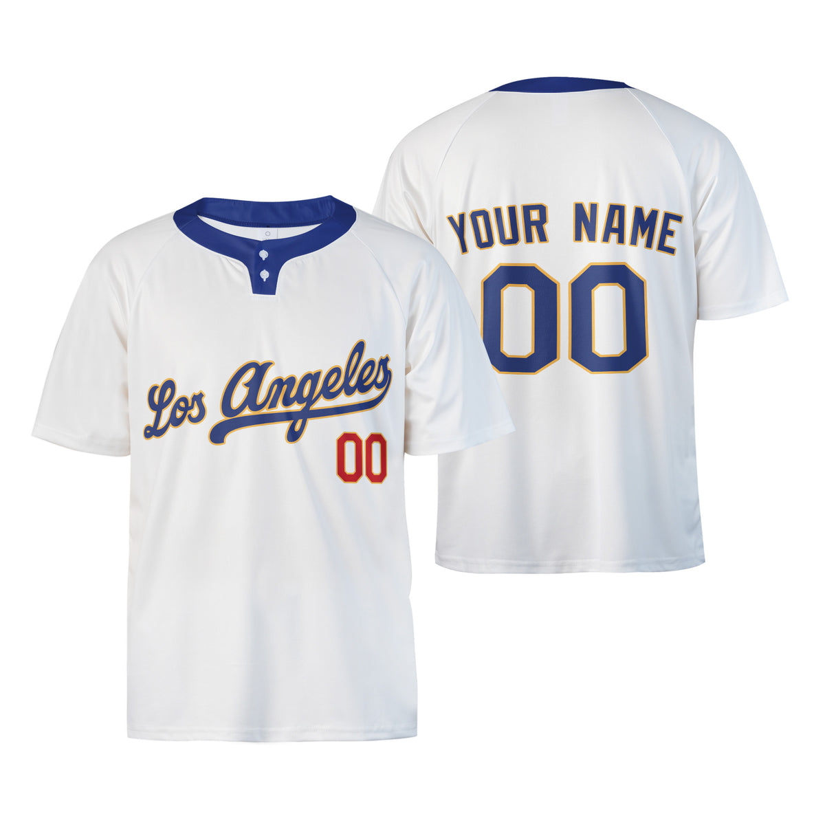 Custom Los Angeles Two-Button Baseball Jersey – White Classic Style, Personalized Name & Number for Men, Women & Youth-3