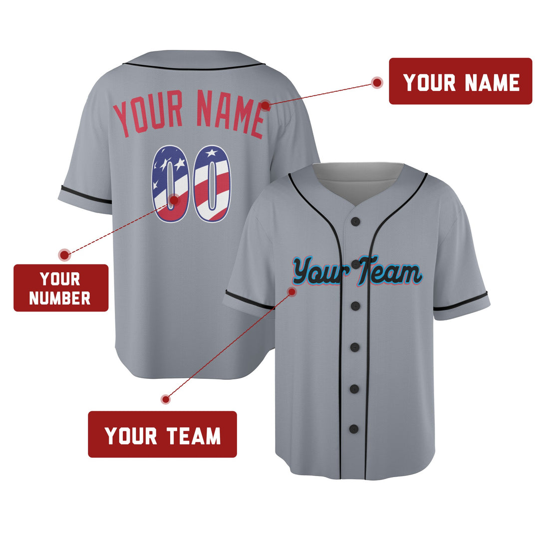 Custom Miami Baseball Jersey – USA 250th Anniversary Fourth of July Stadium Style, Personalized Name & Number for Kids & Adults