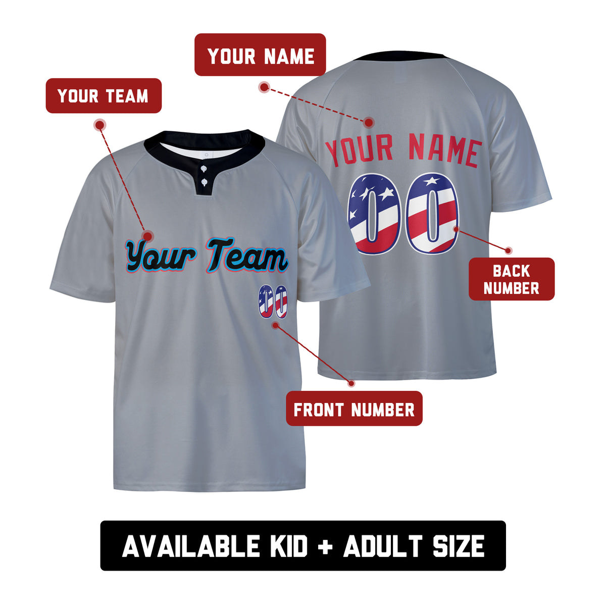 Custom Miami Two-Button Baseball Jersey – USA 250th Fourth of July Stadium Style, Personalized Name & Number for Men, Women & Youth-2