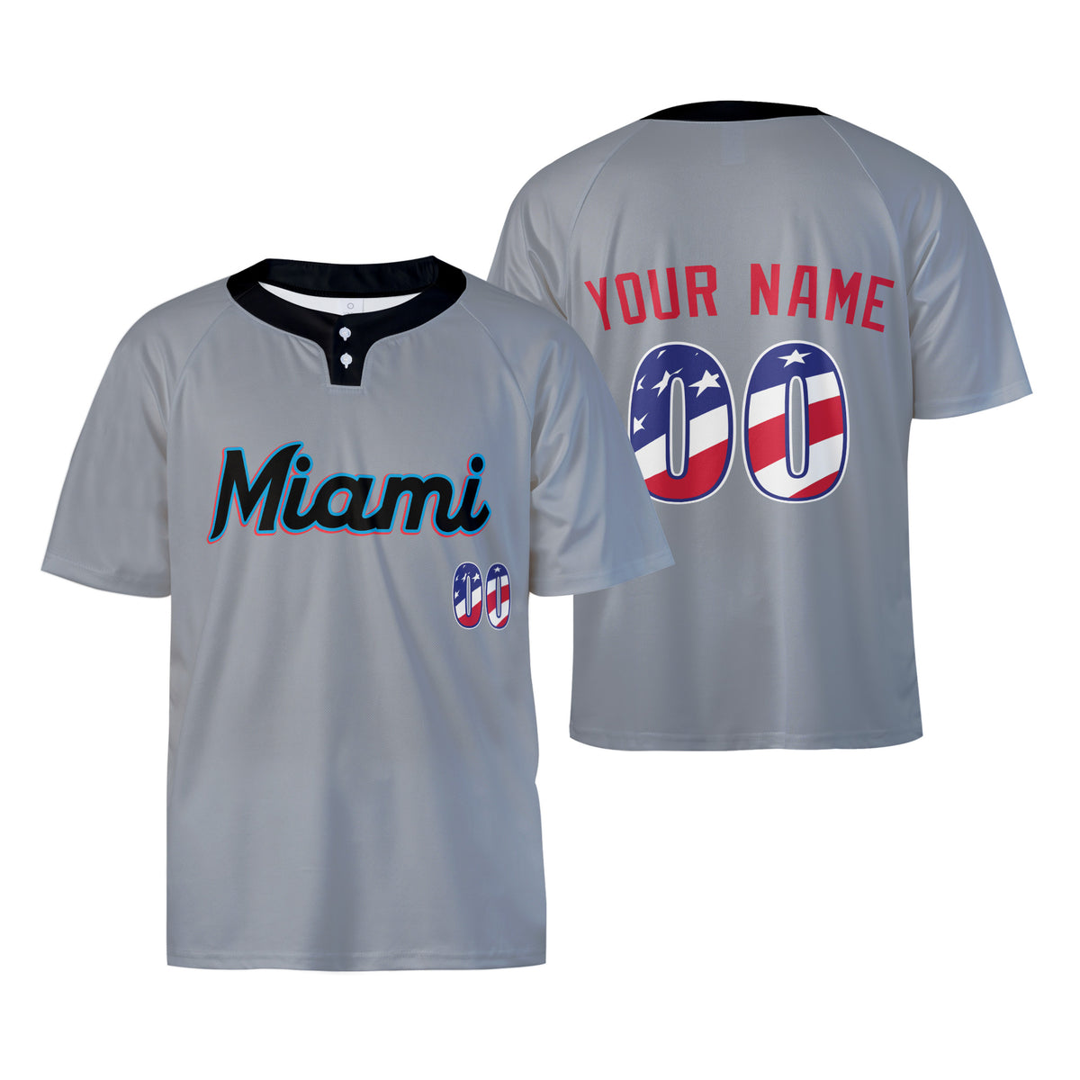 Custom Miami Two-Button Baseball Jersey – USA 250th Fourth of July Stadium Style, Personalized Name & Number for Men, Women & Youth-3