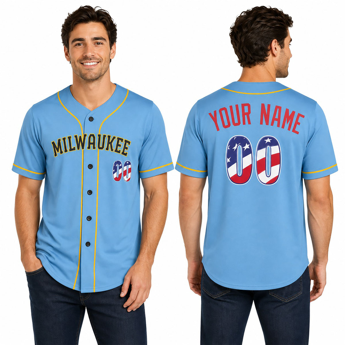 Custom Milwaukee Baseball Jersey – USA 250th Anniversary Fourth of July Style, Personalized Name & Number-1