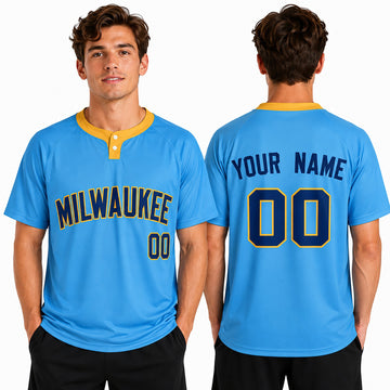 Custom Milwaukee Two-Button Baseball Jersey – Cooperstown Style, Personalized Name & Number for Men, Women & Youth-1