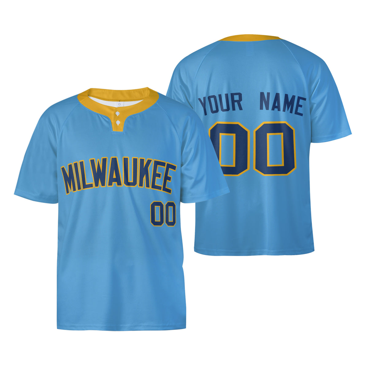 Custom Milwaukee Two-Button Baseball Jersey – Cooperstown Style, Personalized Name & Number for Men, Women & Youth-3