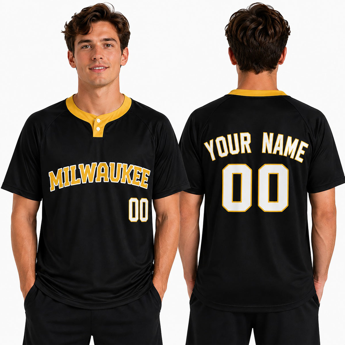 Custom Milwaukee Two-Button Baseball Jersey – Fashion Style, Personalized Name & Number for Men, Women & Youth-1