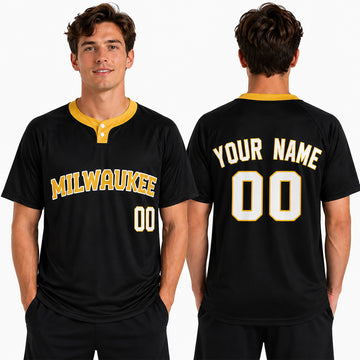 Custom Milwaukee Two-Button Baseball Jersey – Fashion Style, Personalized Name & Number for Men, Women & Youth-1