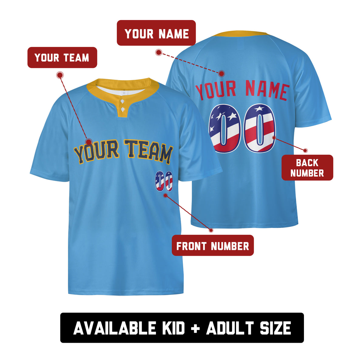 Custom Milwaukee Two-Button Baseball Jersey – USA 250th Fourth of July Stadium Style, Personalized Name & Number for Men, Women & Youth-2