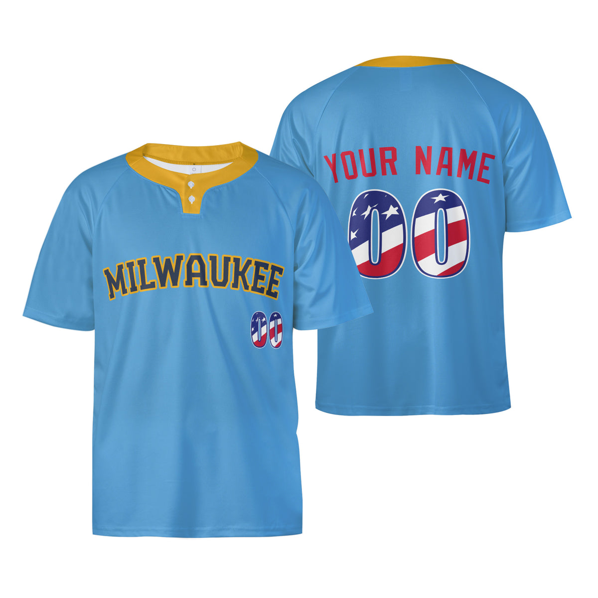 Custom Milwaukee Two-Button Baseball Jersey – USA 250th Fourth of July Stadium Style, Personalized Name & Number for Men, Women & Youth-3