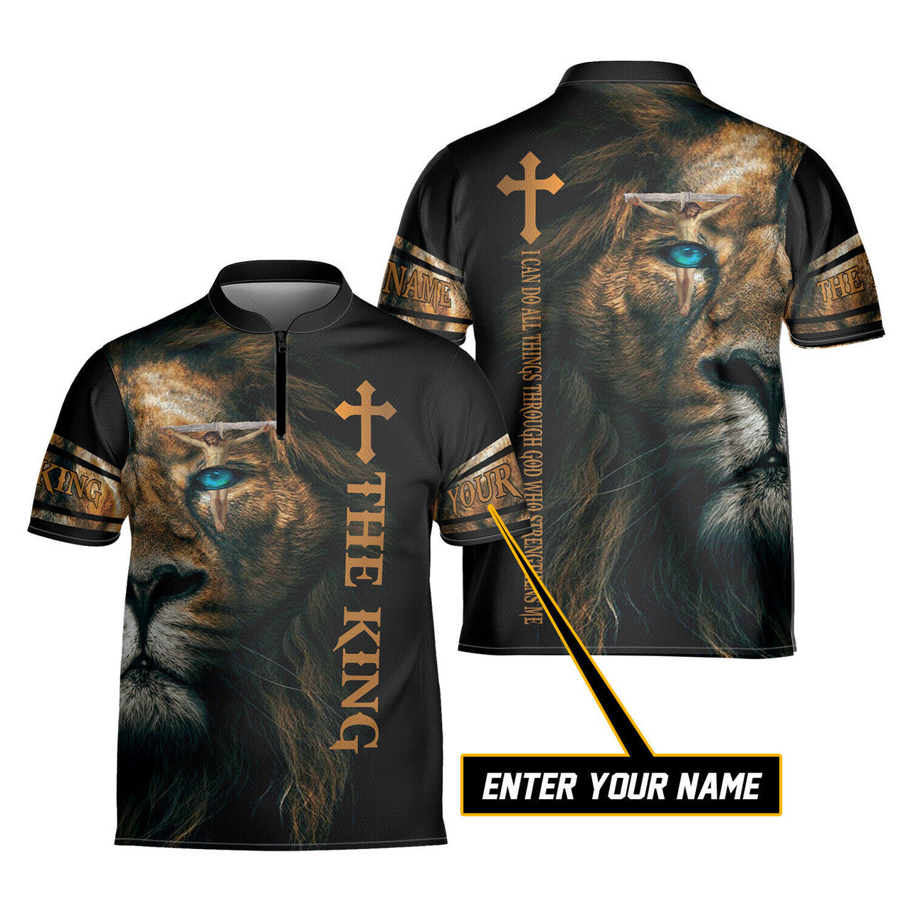 Custom Name Jesus Lion The King AOP Bowling Jersey Shirt for Men Christians Gift