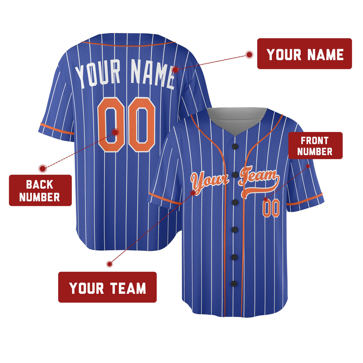 Custom New York Baseball Jersey – Royal Training Style, Personalized Name & Number for Kids & Adults-2