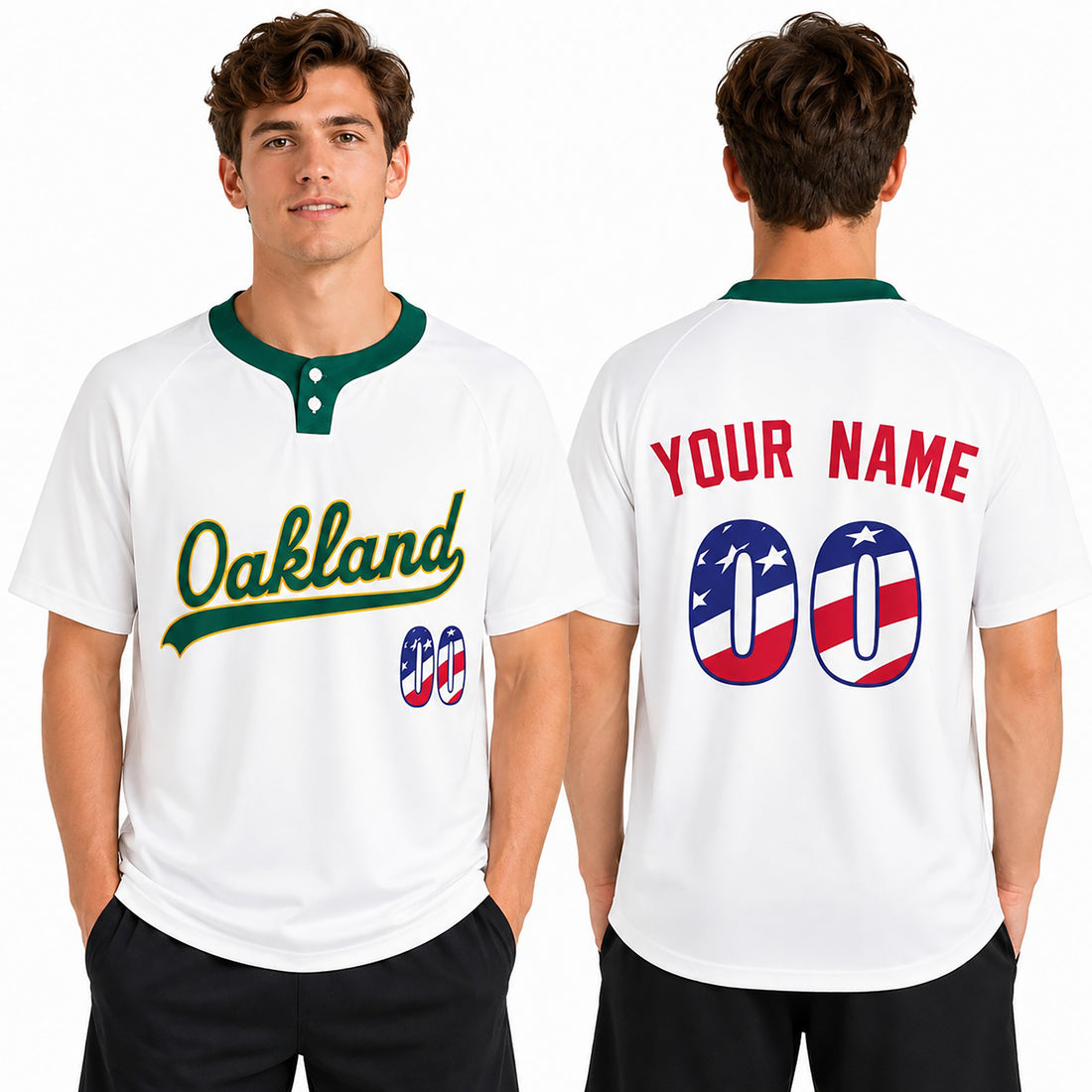 Custom Oakland Two-Button Baseball Jersey – USA 250th Fourth of July Style, Personalized Name & Number for Men, Women & Youth-1