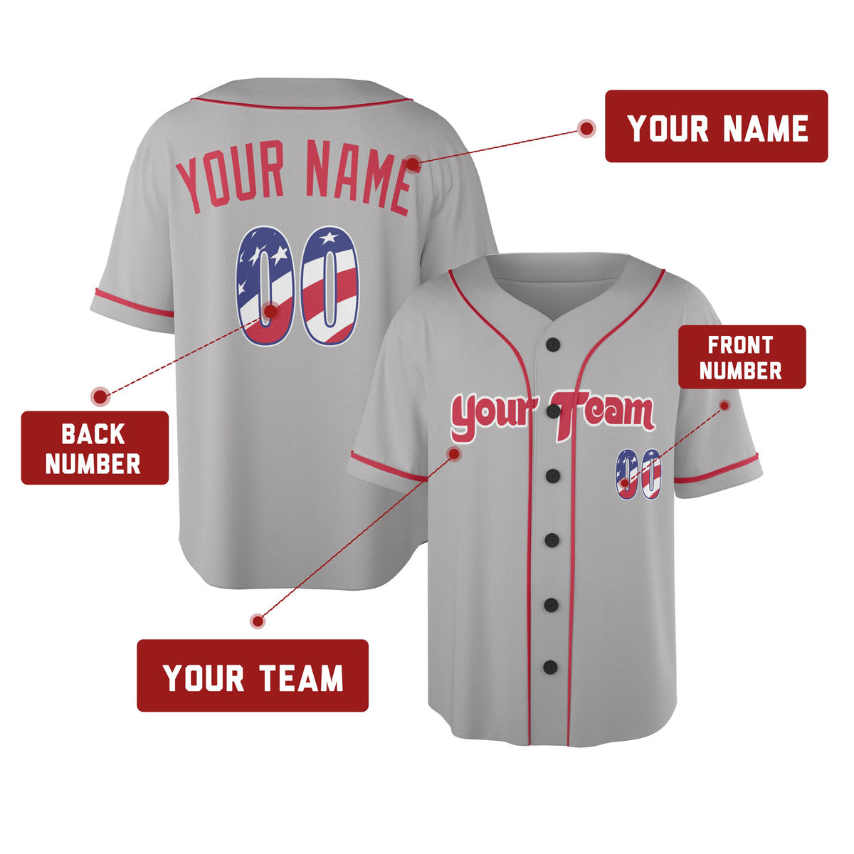 Custom Philadelphia Baseball Jersey – USA 250th Anniversary Fourth of July Style, Personalized Name & Number-2