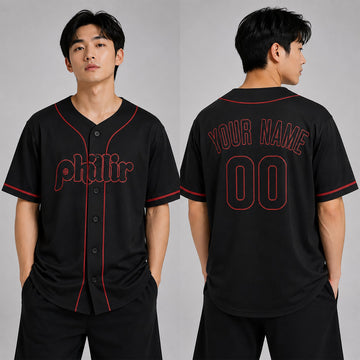 Custom Philadelphia Baseball Jersey – Black Athletic Fashion Style, Personalized Name & Number for Kids & Adults-1