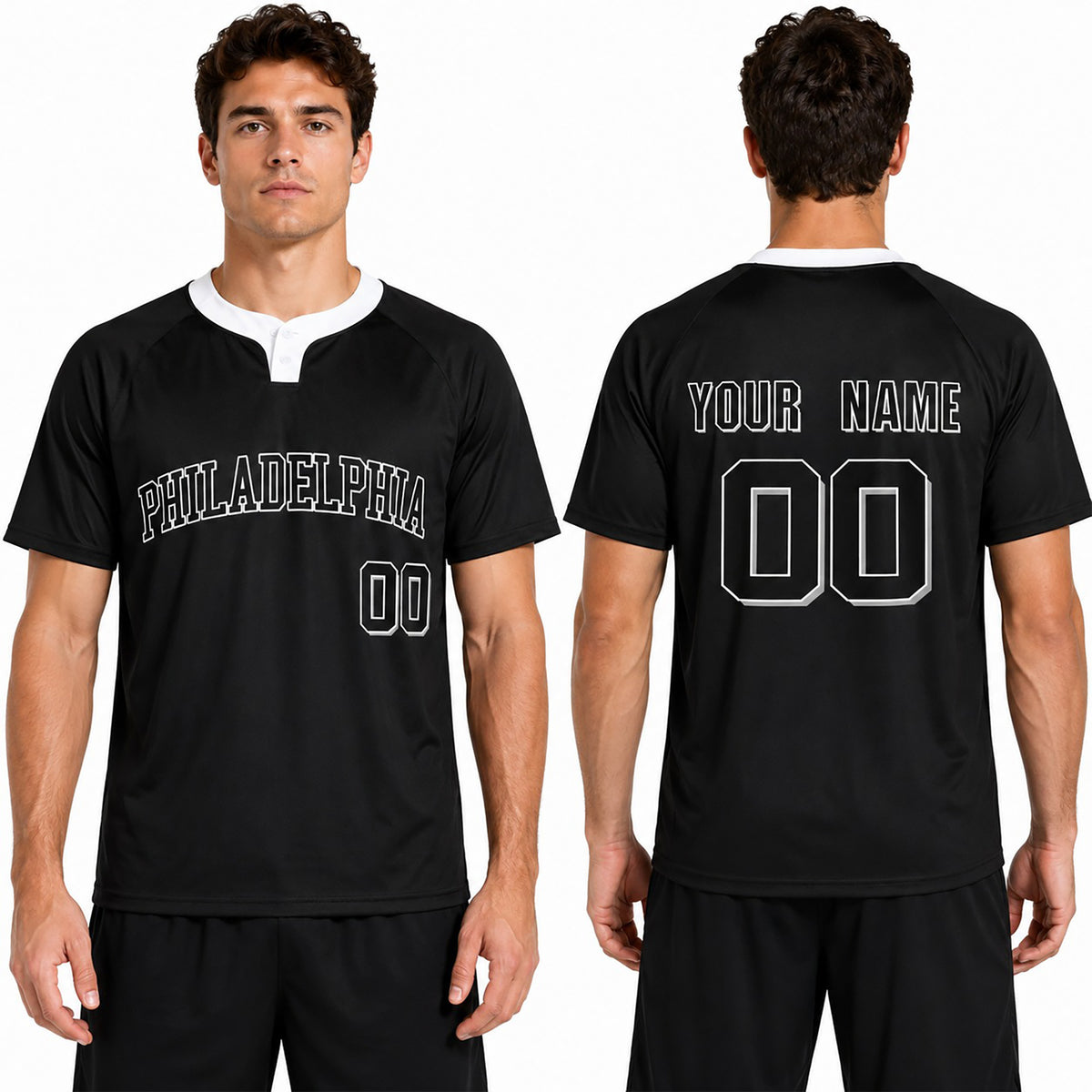 Custom Philadelphia Two-Button Baseball Jersey – Blackout Outline Style, Personalized Name & Number for Men, Women & Youth-1