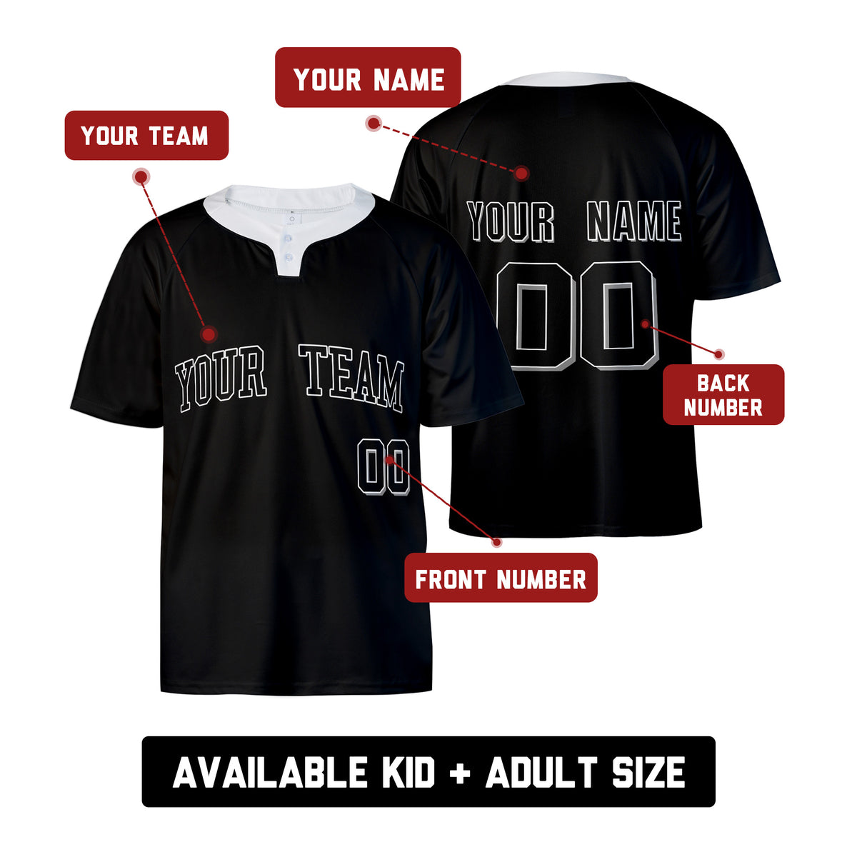 Custom Philadelphia Two-Button Baseball Jersey – Blackout Outline Style, Personalized Name & Number for Men, Women & Youth-2